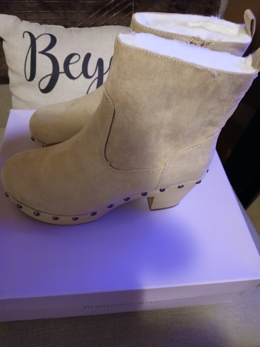 Madden Girl Beige Suede Studded Ankle Booties